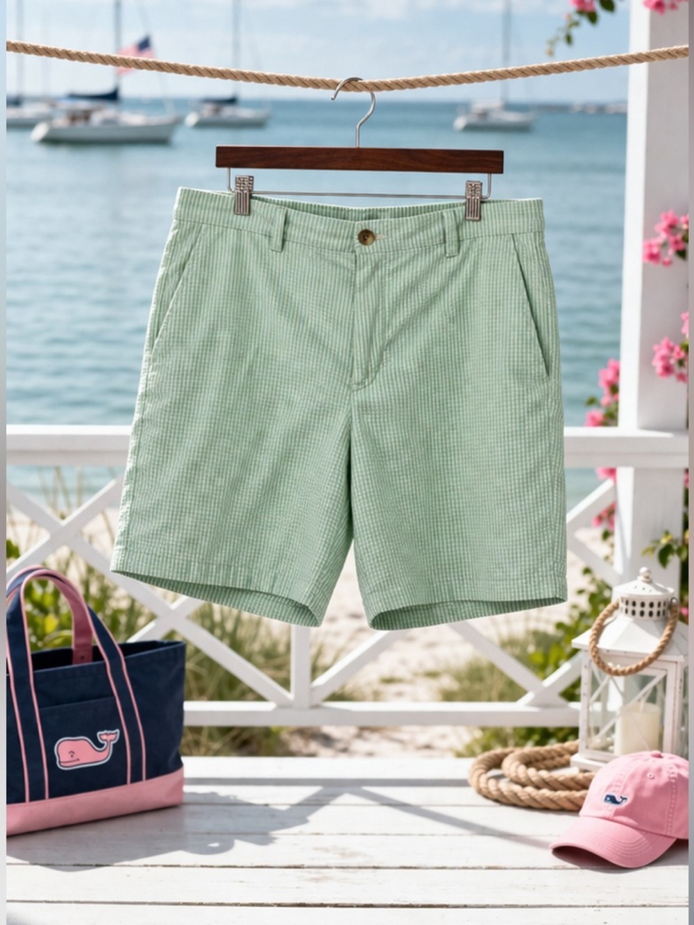 Vineyard Vines Green Seersucker Shorts Men’s Classic Fit 100% Cotton Preppy